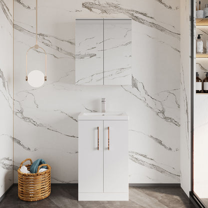 [BFLE006H019] Bramshall Contemporary Compact Floor Standing Vanity Basin Unit with Polymarble Basin, 500mm, Choice of Colour and Handle Finish - Lifestyle 1