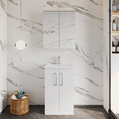 [BFLE006] Balterley Level Compact Bathroom Cloakroom Vanity Basin Unit with Polymarble Basin, Chrome Handles, 500mm, Gloss White - Lifestyle 1