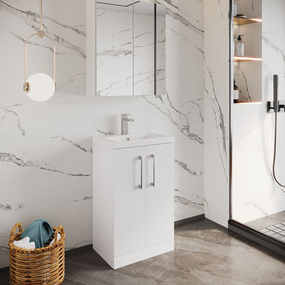 [BFLE006] Balterley Level Compact Bathroom Cloakroom Vanity Basin Unit with Polymarble Basin, Chrome Handles, 500mm, Gloss White - Lifestyle 2