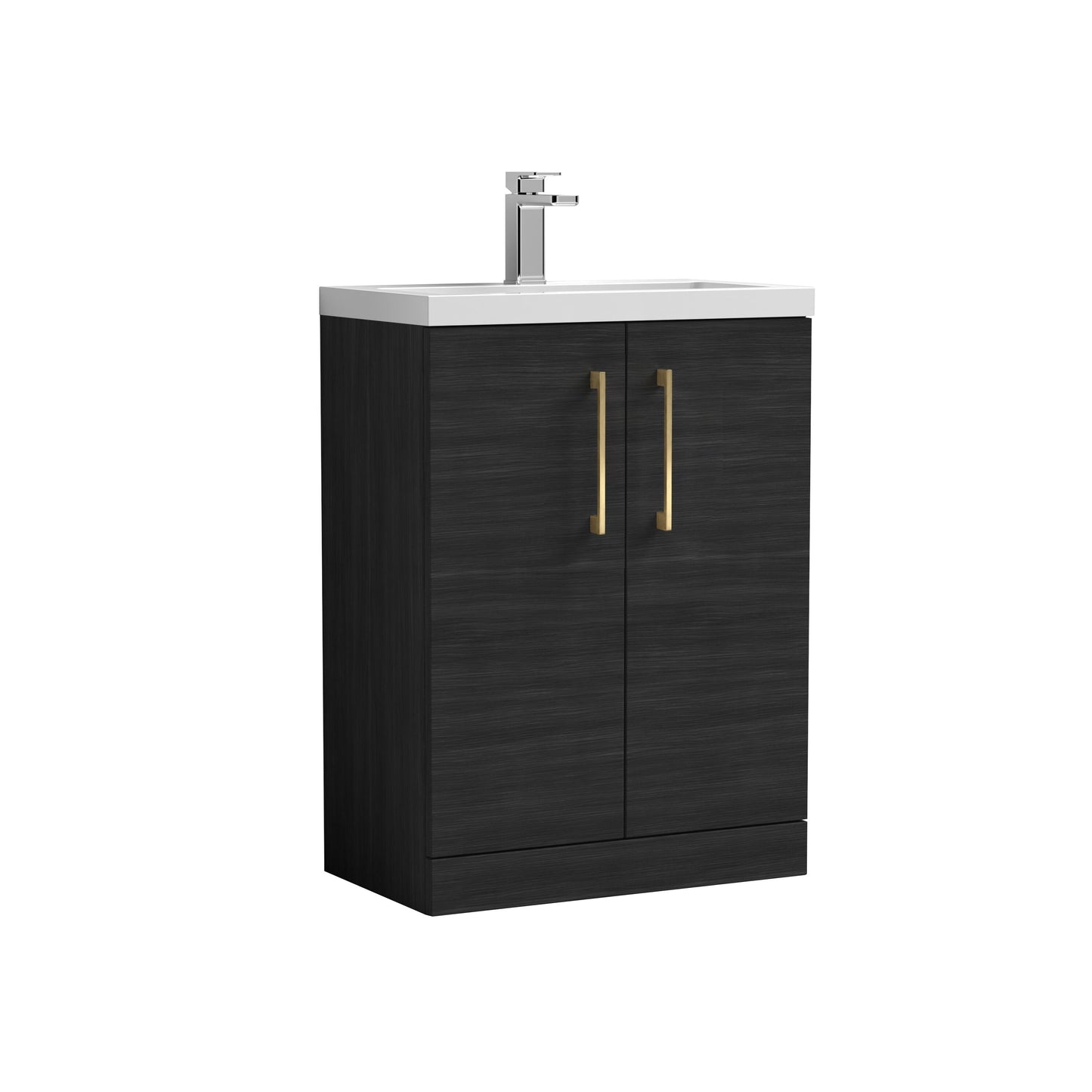 [BFLE026H017] Bramshall Contemporary Compact Floor Standing Vanity Basin Unit with Polymarble Basin, 600mm, Choice of Colour and Handle Finish - Cutout