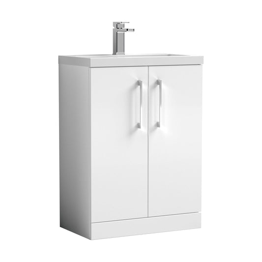 [BFLE027] Balterley Level Compact Bathroom Cloakroom Vanity Basin Unit with Polymarble Basin, Chrome Handles, 600mm, Gloss White - Cutout