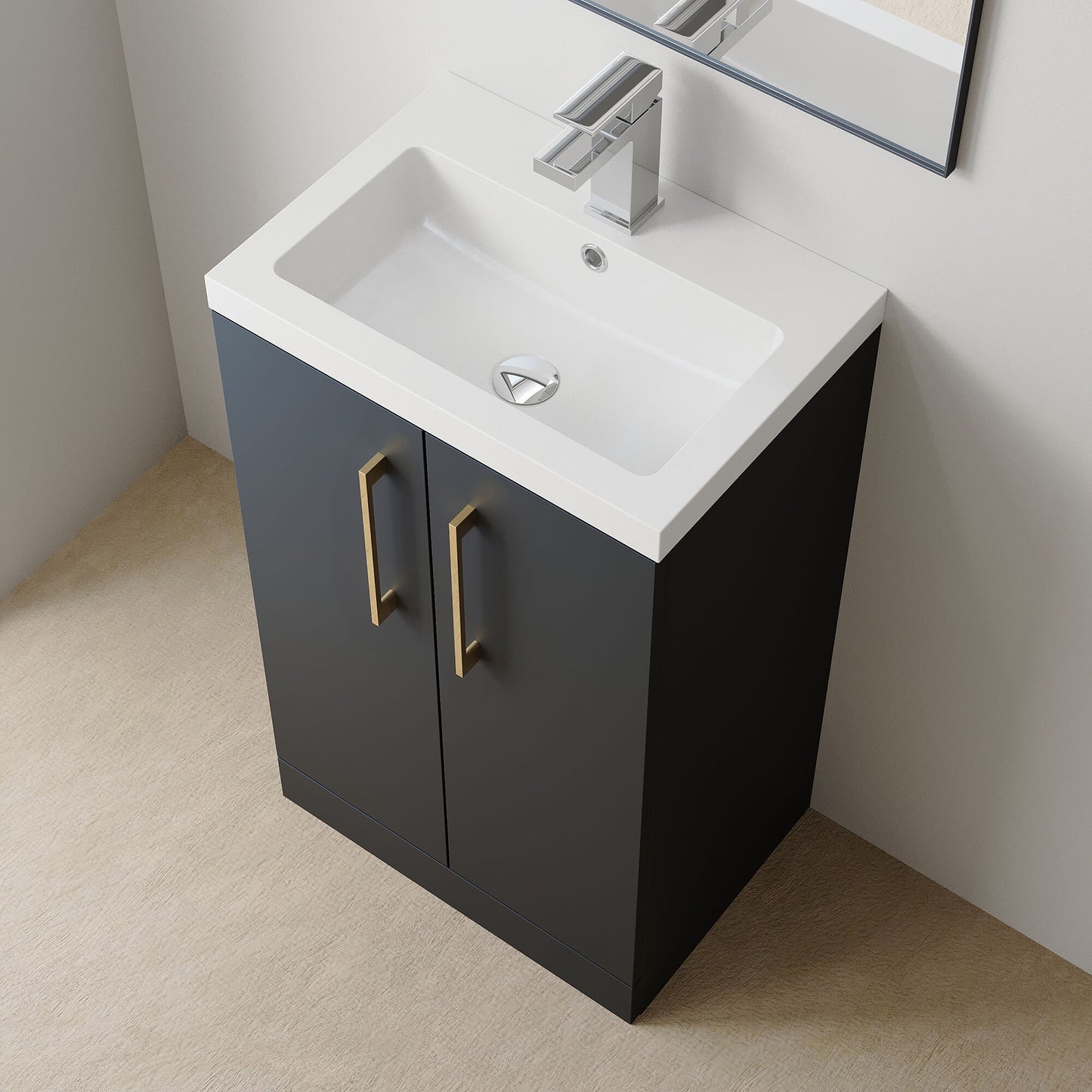 [BFLE028H017] Bramshall Contemporary Compact Floor Standing Vanity Basin Unit with Polymarble Basin, 500mm, Choice of Colour and Handle Finish - Lifestyle 1