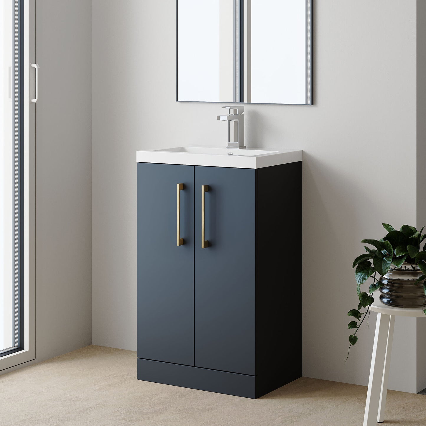 [BFLE028H017] Bramshall Contemporary Compact Floor Standing Vanity Basin Unit with Polymarble Basin, 500mm, Choice of Colour and Handle Finish - Lifestyle 2