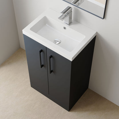 [BFLE028H018] Bramshall Contemporary Compact Floor Standing Vanity Basin Unit with Polymarble Basin, 500mm, Choice of Colour and Handle Finish - Lifestyle 1
