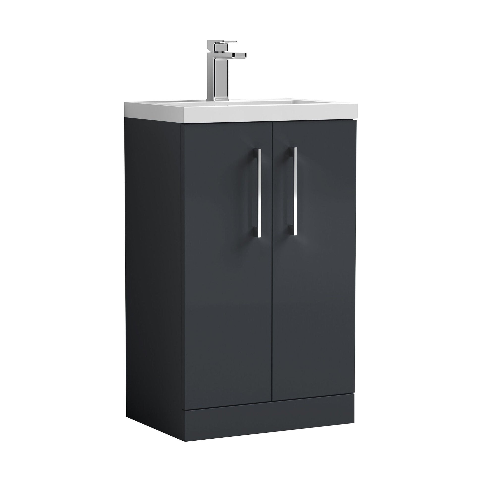 [BFLE028] Balterley Level Compact Bathroom Cloakroom Vanity Basin Unit with Polymarble Basin, Chrome Handles, 500mm, Satin Dark Grey - Cutout