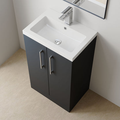 [BFLE028] Balterley Level Compact Bathroom Cloakroom Vanity Basin Unit with Polymarble Basin, Chrome Handles, 500mm, Satin Dark Grey - Lifestyle 2