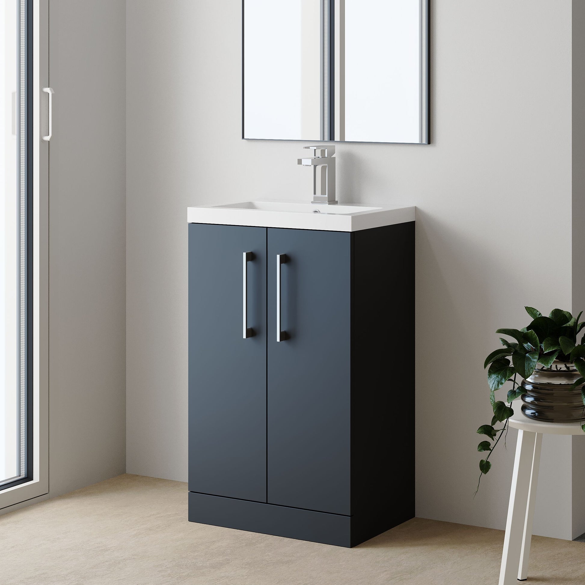 [BFLE028] Balterley Level Compact Bathroom Cloakroom Vanity Basin Unit with Polymarble Basin, Chrome Handles, 500mm, Satin Dark Grey - Lifestyle 3