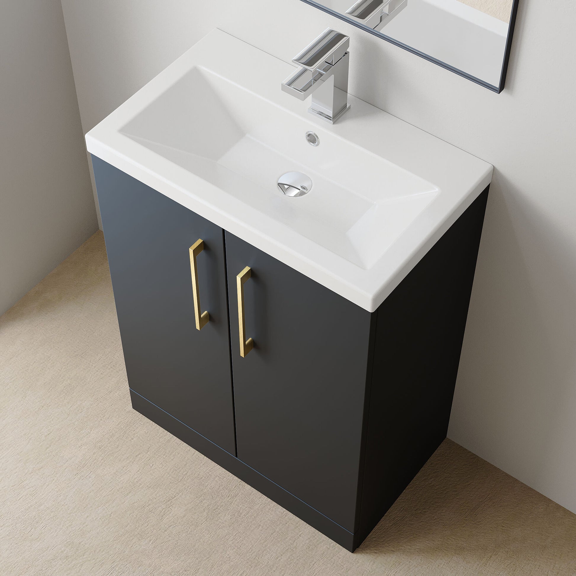 [BFLE029EH017] Bramshall Contemporary Compact Floor Standing Vanity Basin Unit with Ceramic Basin, 600mm, Choice of Colour and Handle Finish - Lifestyle 2