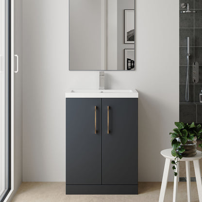 [BFLE029EH1516] Bramshall Contemporary Compact Floor Standing Vanity Basin Unit with Ceramic Basin, 600mm, Choice of Colour and Handle Finish - Lifestyle 1