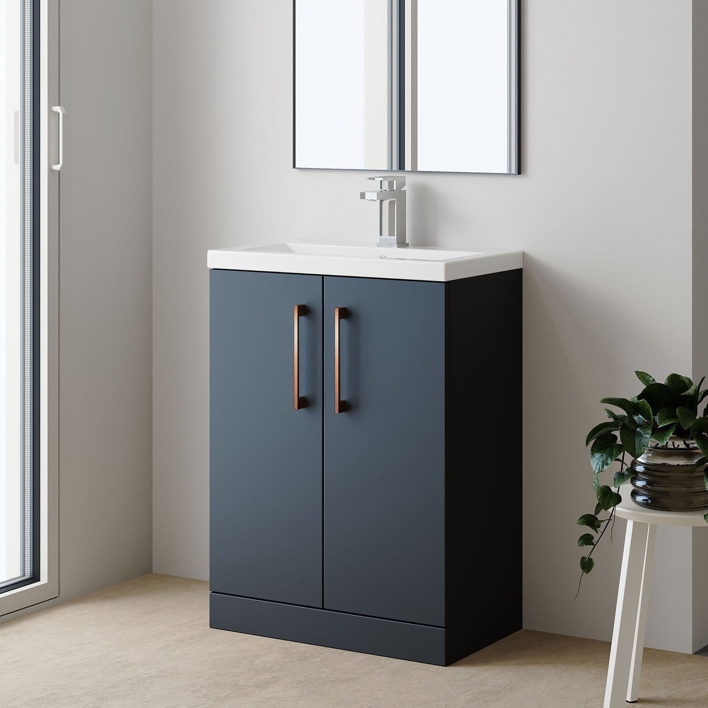 [BFLE029EH1516] Bramshall Contemporary Compact Floor Standing Vanity Basin Unit with Ceramic Basin, 600mm, Choice of Colour and Handle Finish - Lifestyle 3