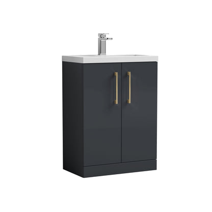 [BFLE029H017] Bramshall Contemporary Compact Floor Standing Vanity Basin Unit with Polymarble Basin, 600mm, Choice of Colour and Handle Finish - Cutout
