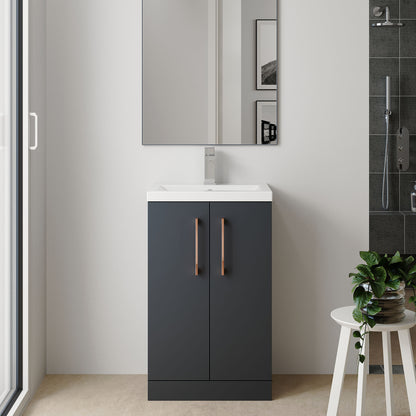 [BFLE029H019] Bramshall Contemporary Compact Floor Standing Vanity Basin Unit with Polymarble Basin, 600mm, Choice of Colour and Handle Finish - Lifestyle 1