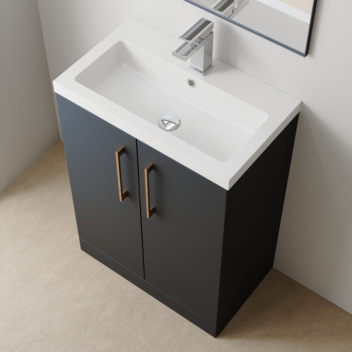 [BFLE029H1516] Bramshall Contemporary Compact Floor Standing Vanity Basin Unit with Polymarble Basin, 600mm, Choice of Colour and Handle Finish - Lifestyle 2