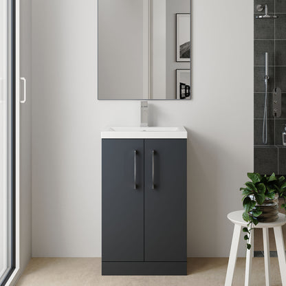 [BFLE029H716] Bramshall Contemporary Compact Floor Standing Vanity Basin Unit with Polymarble Basin, 600mm, Choice of Colour and Handle Finish - Lifestyle 1