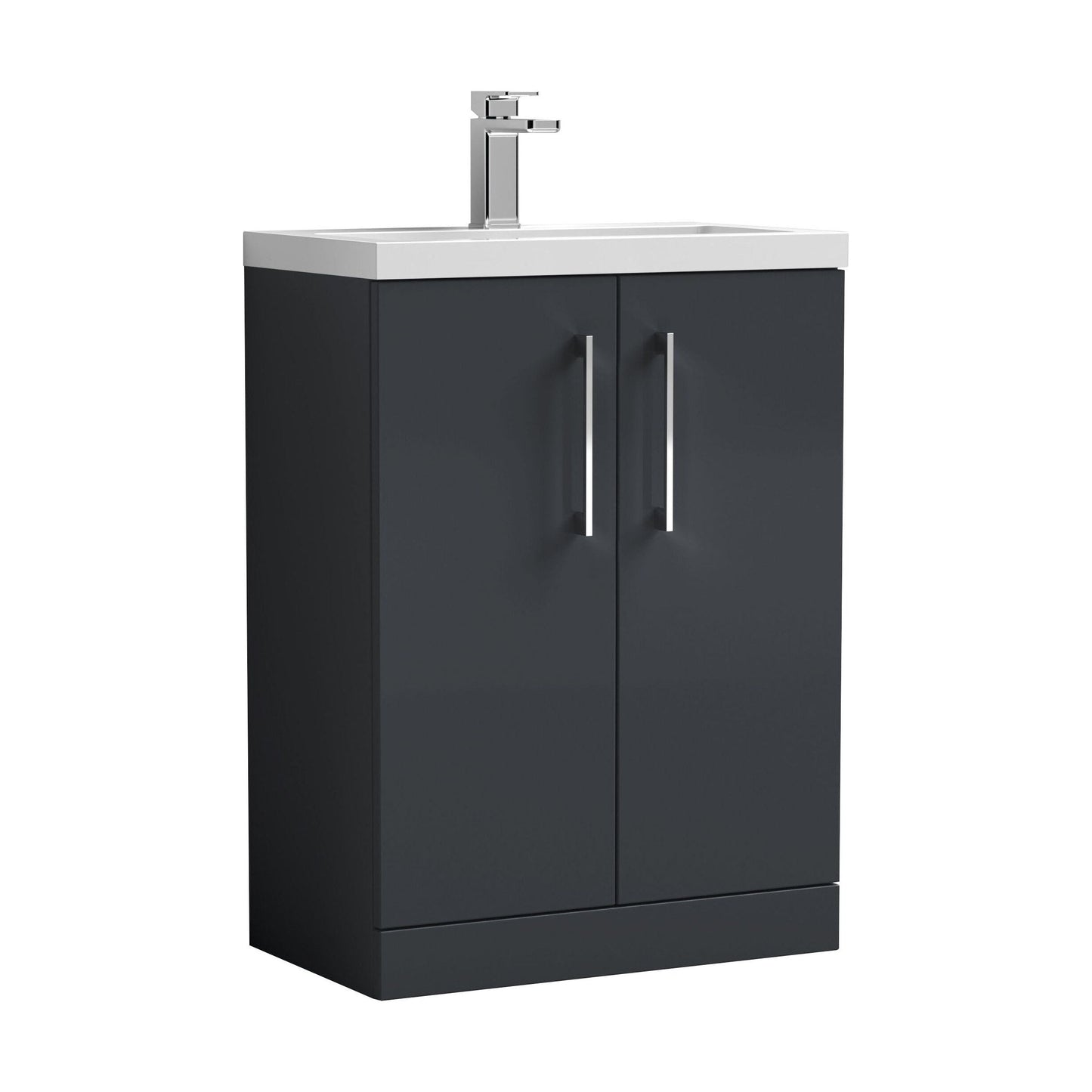 [BFLE029] Balterley Level Compact Bathroom Cloakroom Vanity Basin Unit with Polymarble Basin, Chrome Handles, 600mm, Satin Dark Grey - Cutout