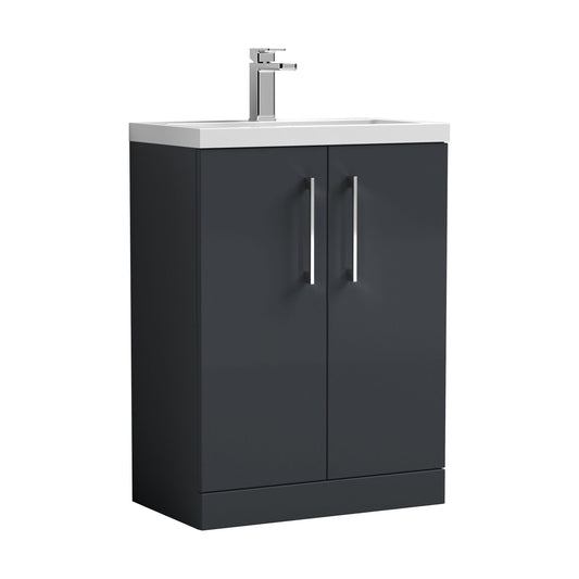 [BFLE029] Balterley Level Compact Bathroom Cloakroom Vanity Basin Unit with Polymarble Basin, Chrome Handles, 600mm, Satin Dark Grey - Cutout