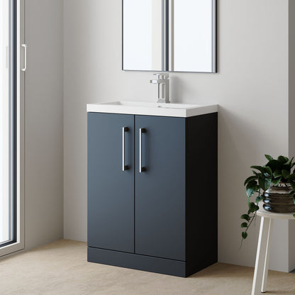 [BFLE029] Balterley Level Compact Bathroom Cloakroom Vanity Basin Unit with Polymarble Basin, Chrome Handles, 600mm, Satin Dark Grey - Lifestyle 3