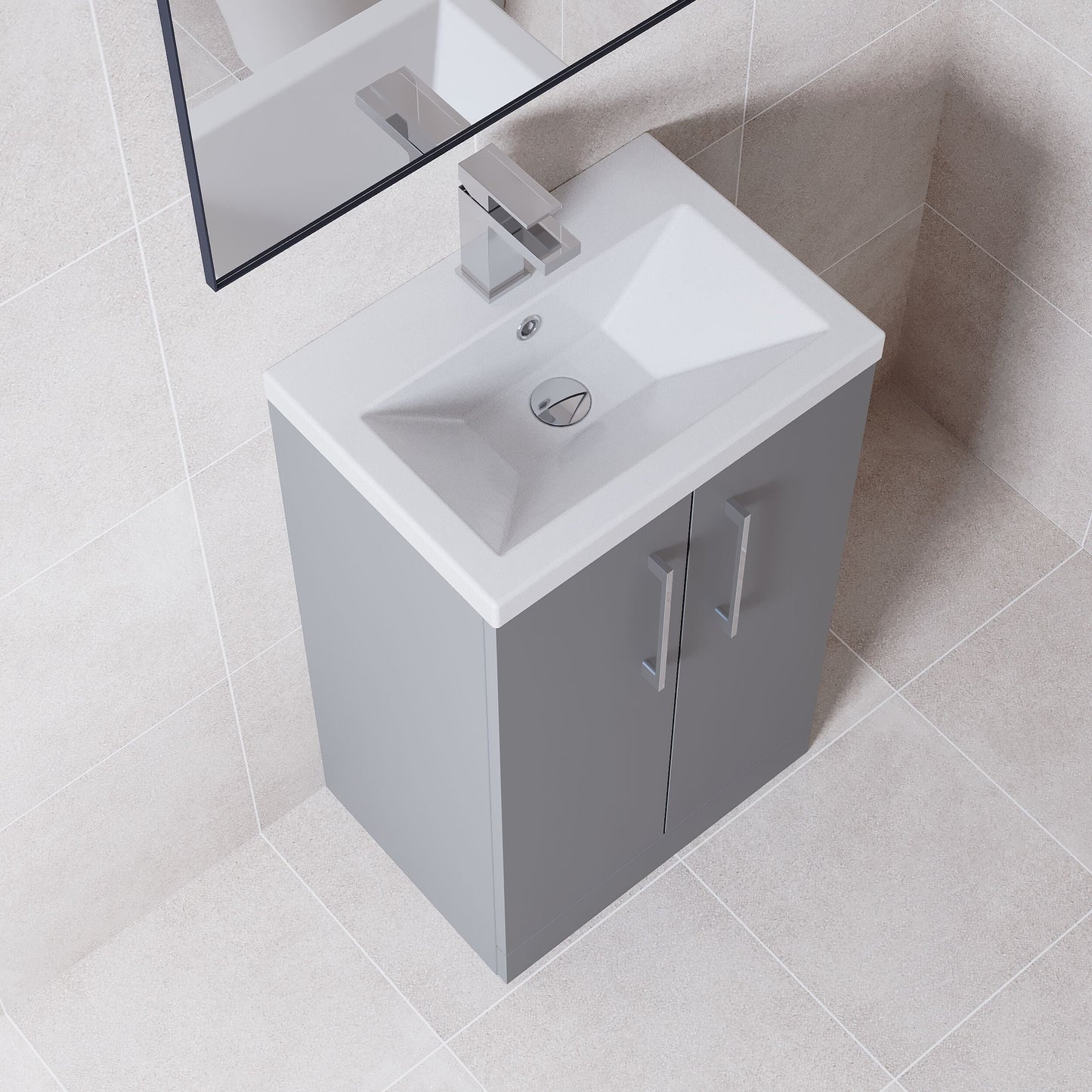 [BFLE030E] Balterley Level Compact Bathroom Cloakroom Vanity Basin Unit with Ceramic Basin, Chrome Handles, 500mm, Satin Grey - Lifestyle 2