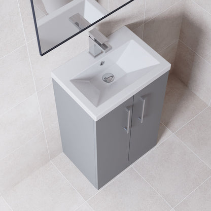 [BFLE030E] Balterley Level Compact Bathroom Cloakroom Vanity Basin Unit with Ceramic Basin, Chrome Handles, 500mm, Satin Grey - Lifestyle 2