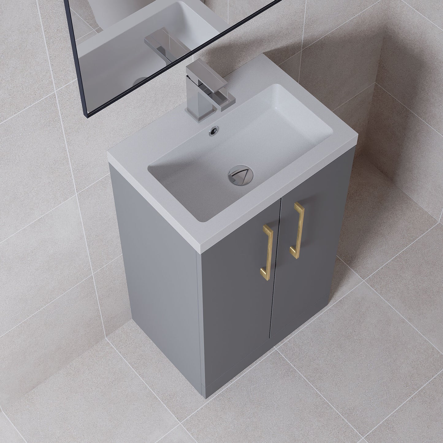 [BFLE030H017] Bramshall Contemporary Compact Floor Standing Vanity Basin Unit with Polymarble Basin, 500mm, Choice of Colour and Handle Finish - Lifestyle 2