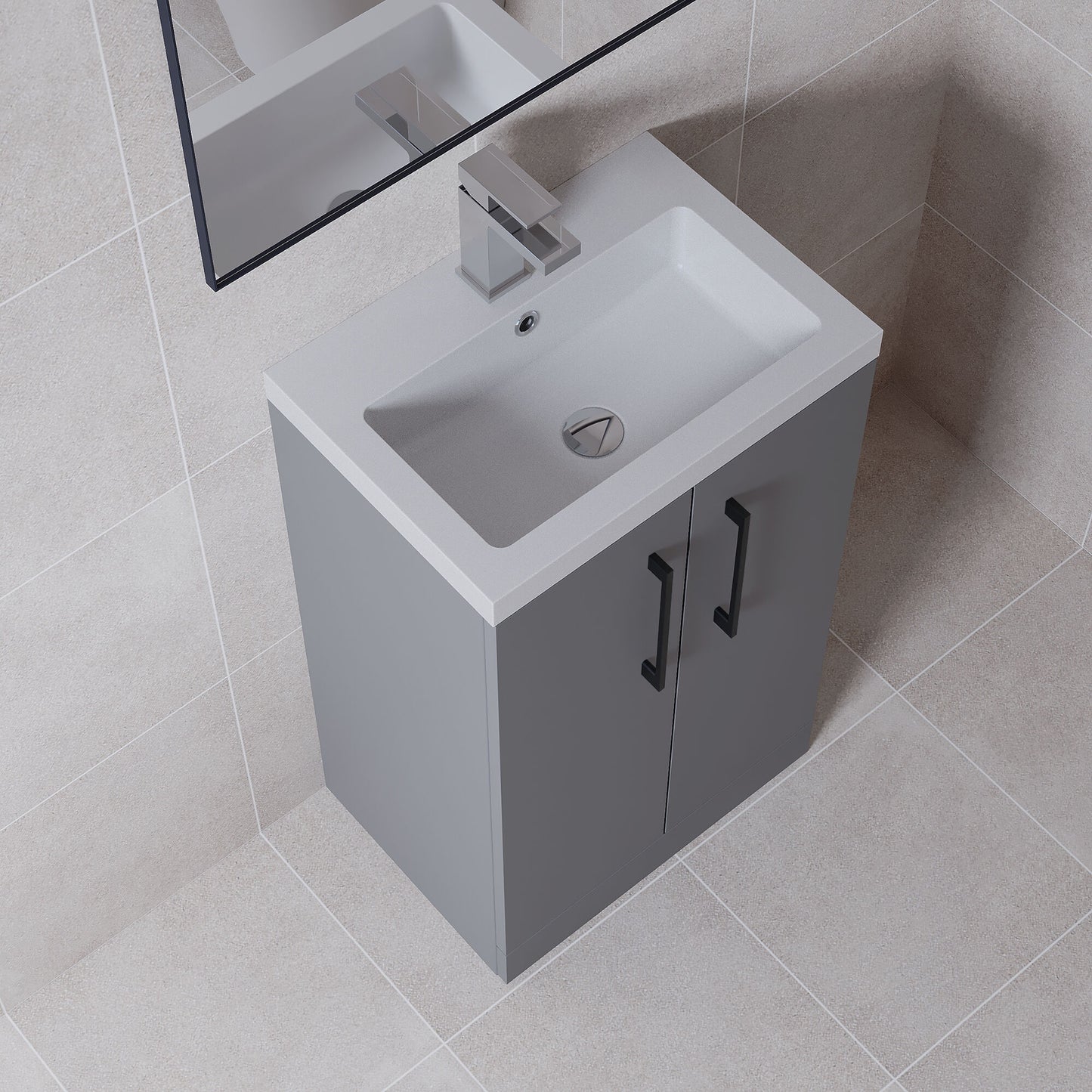 [BFLE030H018] Bramshall Contemporary Compact Floor Standing Vanity Basin Unit with Polymarble Basin, 500mm, Choice of Colour and Handle Finish - Lifestyle 2