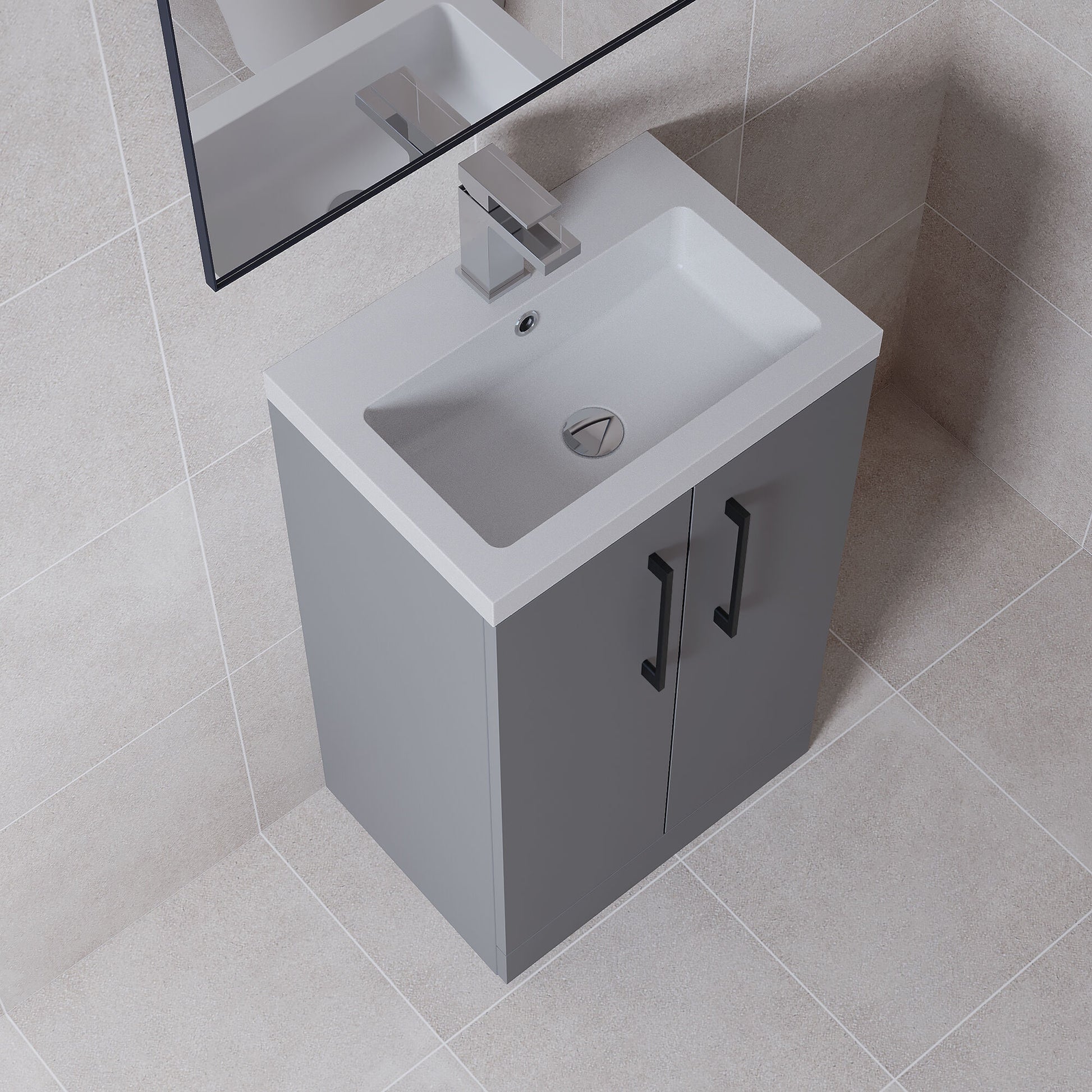 [BFLE030H018] Bramshall Contemporary Compact Floor Standing Vanity Basin Unit with Polymarble Basin, 500mm, Choice of Colour and Handle Finish - Lifestyle 2