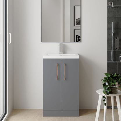 [BFLE030H019] Bramshall Contemporary Compact Floor Standing Vanity Basin Unit with Polymarble Basin, 500mm, Choice of Colour and Handle Finish - Lifestyle 1