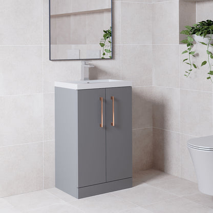 [BFLE030H019] Bramshall Contemporary Compact Floor Standing Vanity Basin Unit with Polymarble Basin, 500mm, Choice of Colour and Handle Finish - Lifestyle 3