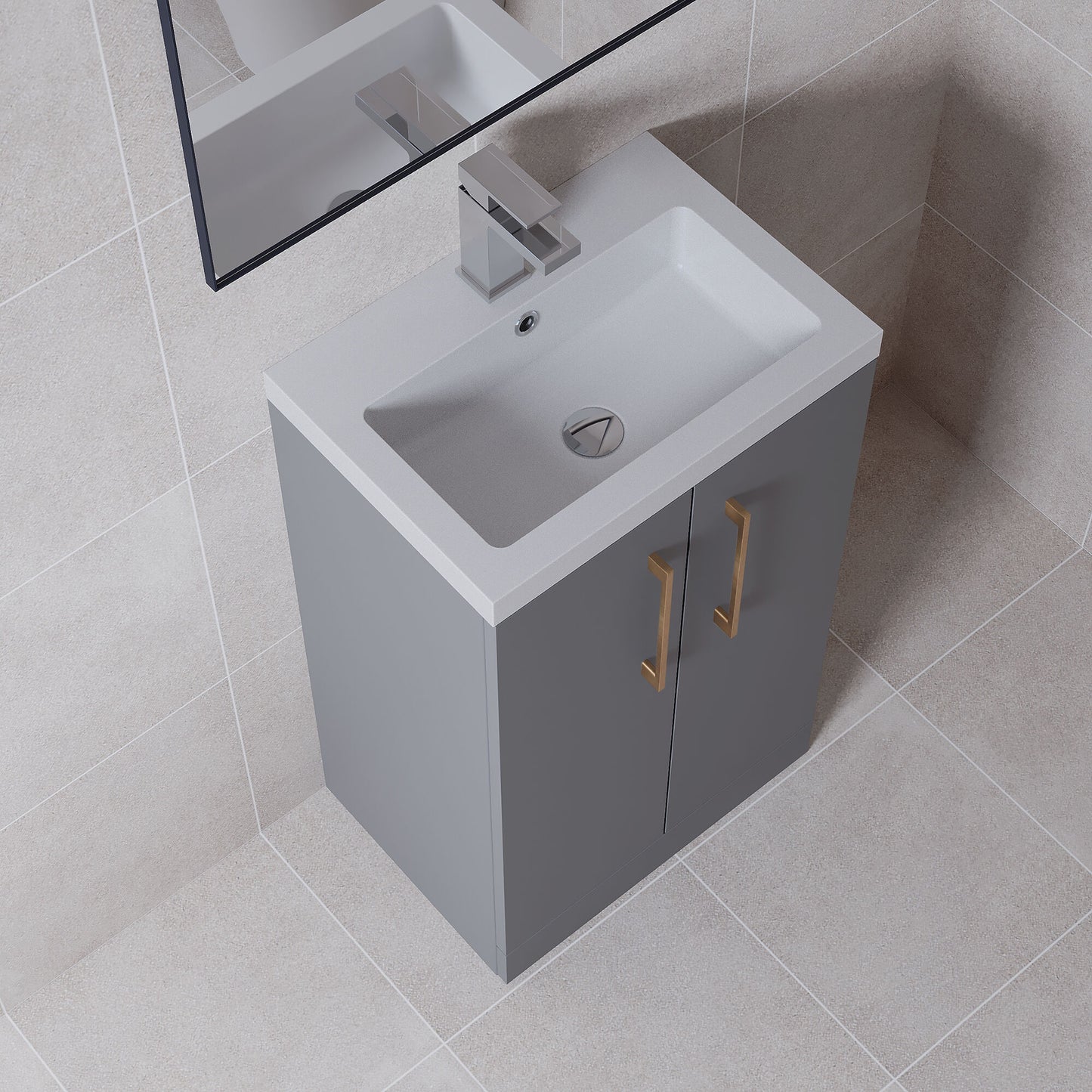 [BFLE030H1516] Bramshall Contemporary Compact Floor Standing Vanity Basin Unit with Polymarble Basin, 500mm, Choice of Colour and Handle Finish - Lifestyle 2