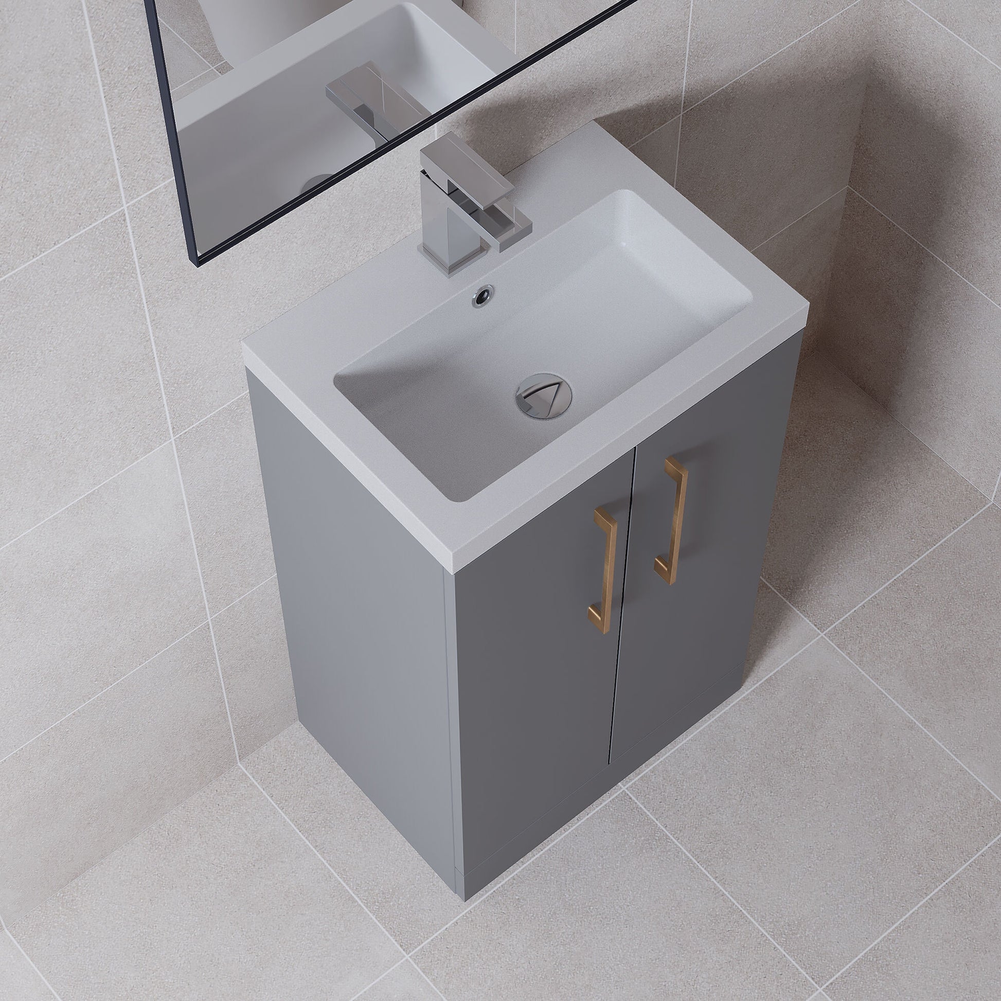 [BFLE030H1516] Bramshall Contemporary Compact Floor Standing Vanity Basin Unit with Polymarble Basin, 500mm, Choice of Colour and Handle Finish - Lifestyle 2
