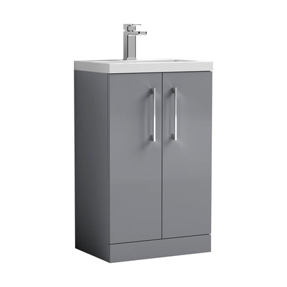 [BFLE030] Balterley Level Compact Bathroom Cloakroom Vanity Basin Unit with Polymarble Basin, Chrome Handles, 500mm, Satin Grey - Cutout