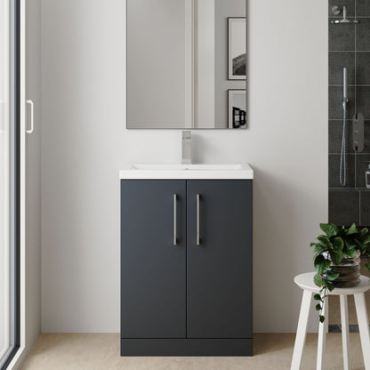[BFLE030] Balterley Level Compact Bathroom Cloakroom Vanity Basin Unit with Polymarble Basin, Chrome Handles, 500mm, Satin Grey - Lifestyle 1