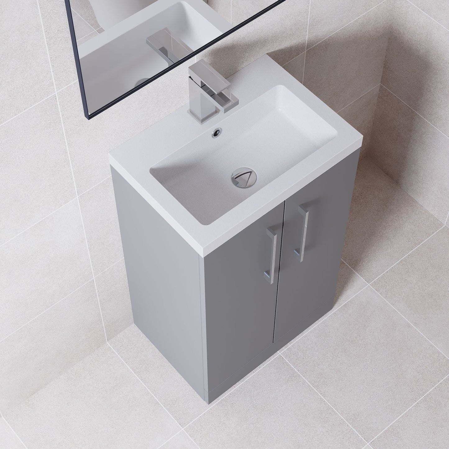 [BFLE030] Balterley Level Compact Bathroom Cloakroom Vanity Basin Unit with Polymarble Basin, Chrome Handles, 500mm, Satin Grey - Lifestyle 2