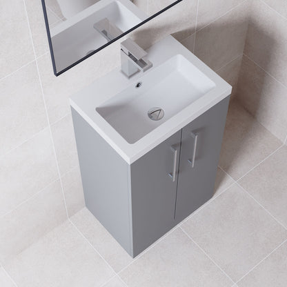 [BFLE030] Balterley Level Compact Bathroom Cloakroom Vanity Basin Unit with Polymarble Basin, Chrome Handles, 500mm, Satin Grey - Lifestyle 2