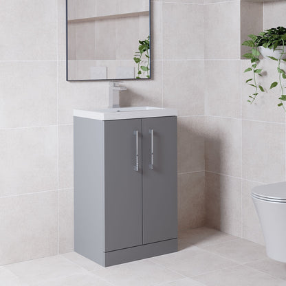 [BFLE030] Balterley Level Compact Bathroom Cloakroom Vanity Basin Unit with Polymarble Basin, Chrome Handles, 500mm, Satin Grey - Lifestyle 3