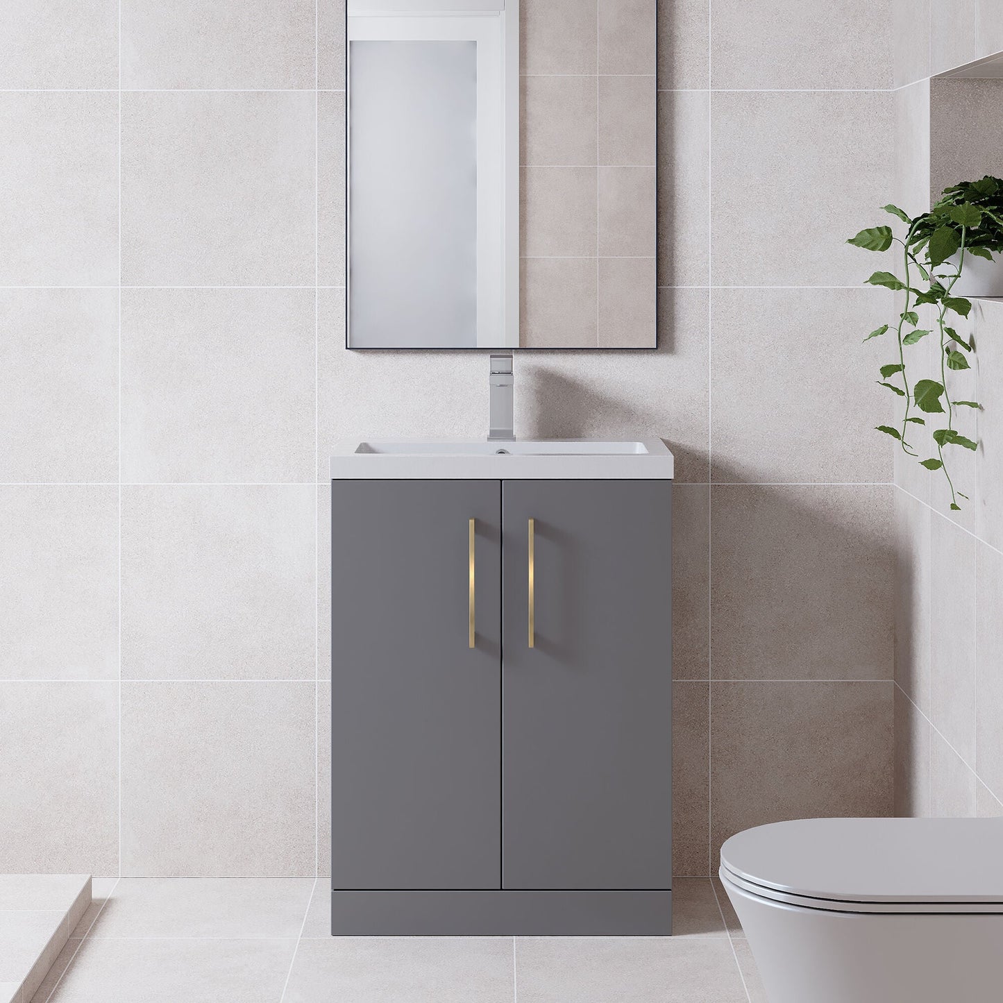 [BFLE031EH017] Bramshall Floor Standing Cloakroom Vanity Basin Unit with Choice of Finish, Handle Finish and Size - Lifestyle 1