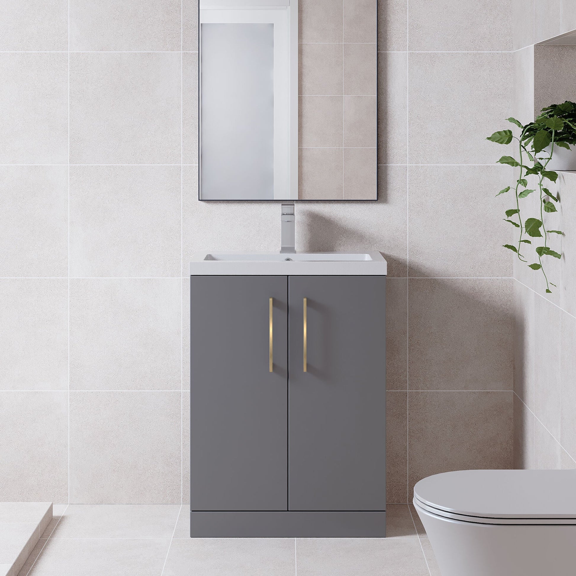 [BFLE031EH017] Bramshall Floor Standing Cloakroom Vanity Basin Unit with Choice of Finish, Handle Finish and Size - Lifestyle 1