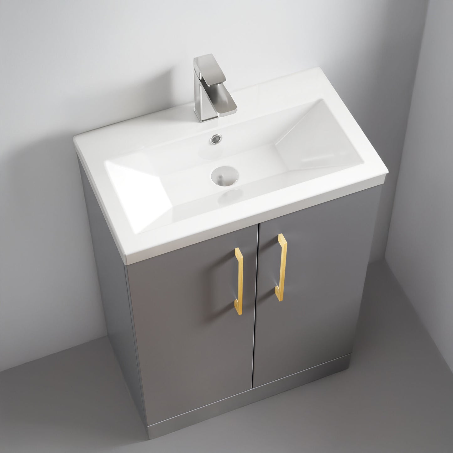 [BFLE031EH017] Bramshall Contemporary Compact Floor Standing Vanity Basin Unit with Ceramic Basin, 600mm, Choice of Colour and Handle Finish - Lifestyle 2