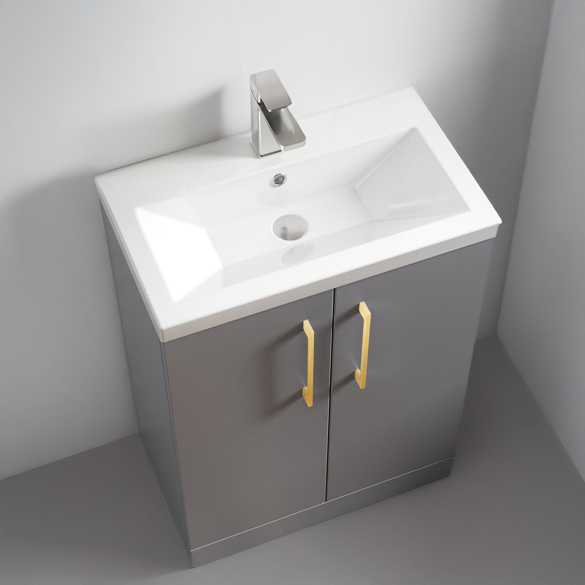 [BFLE031EH017] Bramshall Contemporary Compact Floor Standing Vanity Basin Unit with Ceramic Basin, 600mm, Choice of Colour and Handle Finish - Lifestyle 2