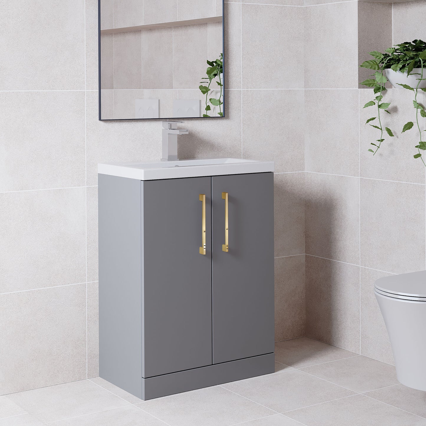 [BFLE031EH017] Bramshall Contemporary Compact Floor Standing Vanity Basin Unit with Ceramic Basin, 600mm, Choice of Colour and Handle Finish - Lifestyle 3