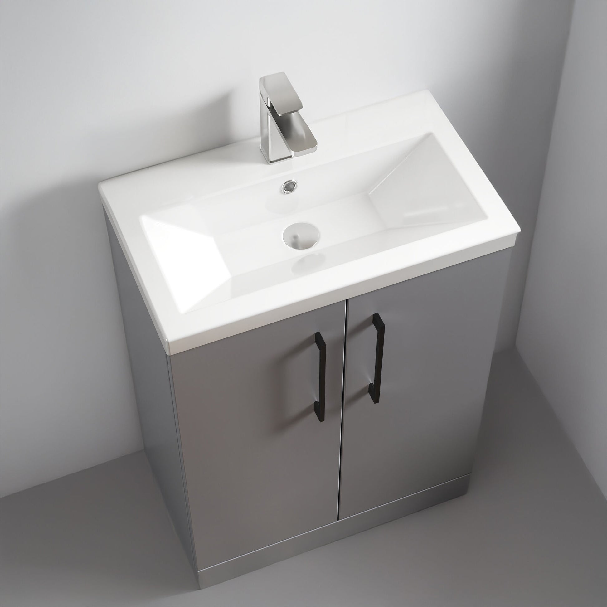 [BFLE031EH018] Bramshall Contemporary Compact Floor Standing Vanity Basin Unit with Ceramic Basin, 600mm, Choice of Colour and Handle Finish - Lifestyle 2