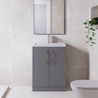 [BFLE031EH1516] Bramshall Contemporary Compact Floor Standing Vanity Basin Unit with Ceramic Basin, 600mm, Choice of Colour and Handle Finish - Lifestyle 1