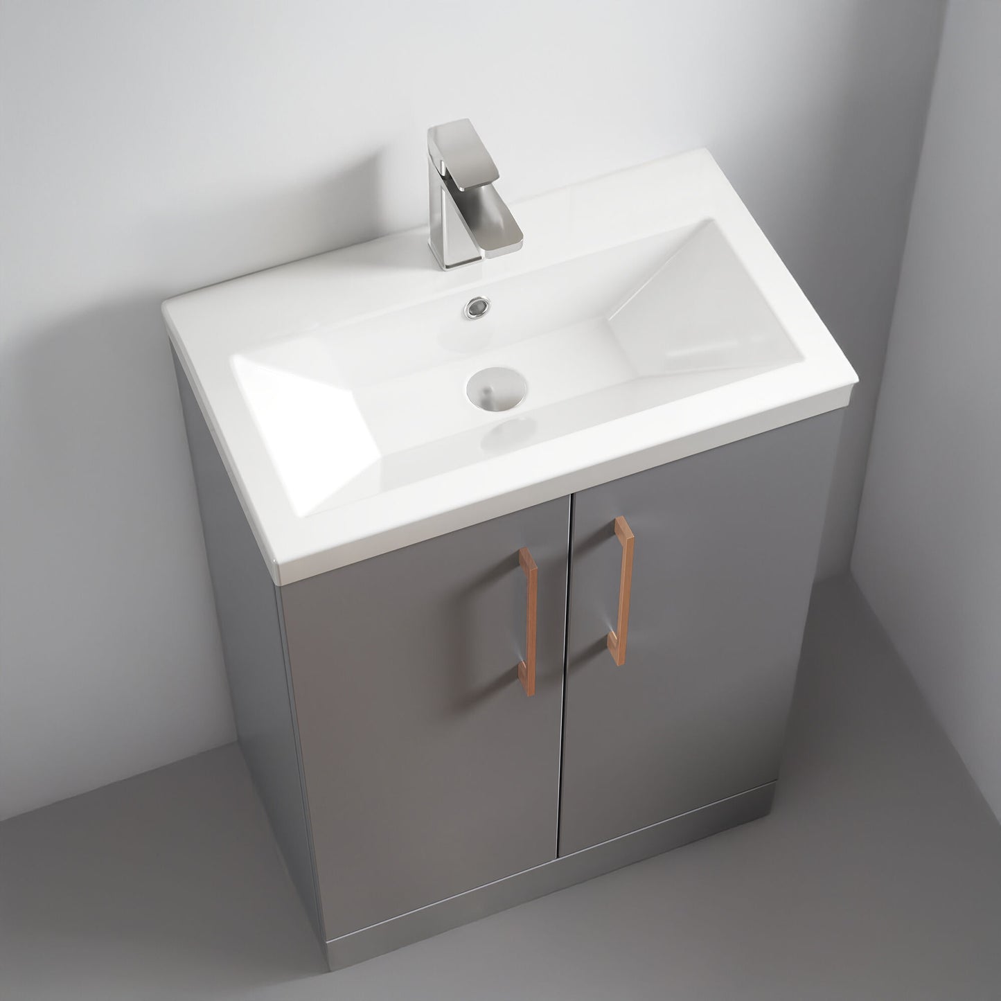 [BFLE031EH1516] Bramshall Contemporary Compact Floor Standing Vanity Basin Unit with Ceramic Basin, 600mm, Choice of Colour and Handle Finish - Lifestyle 2