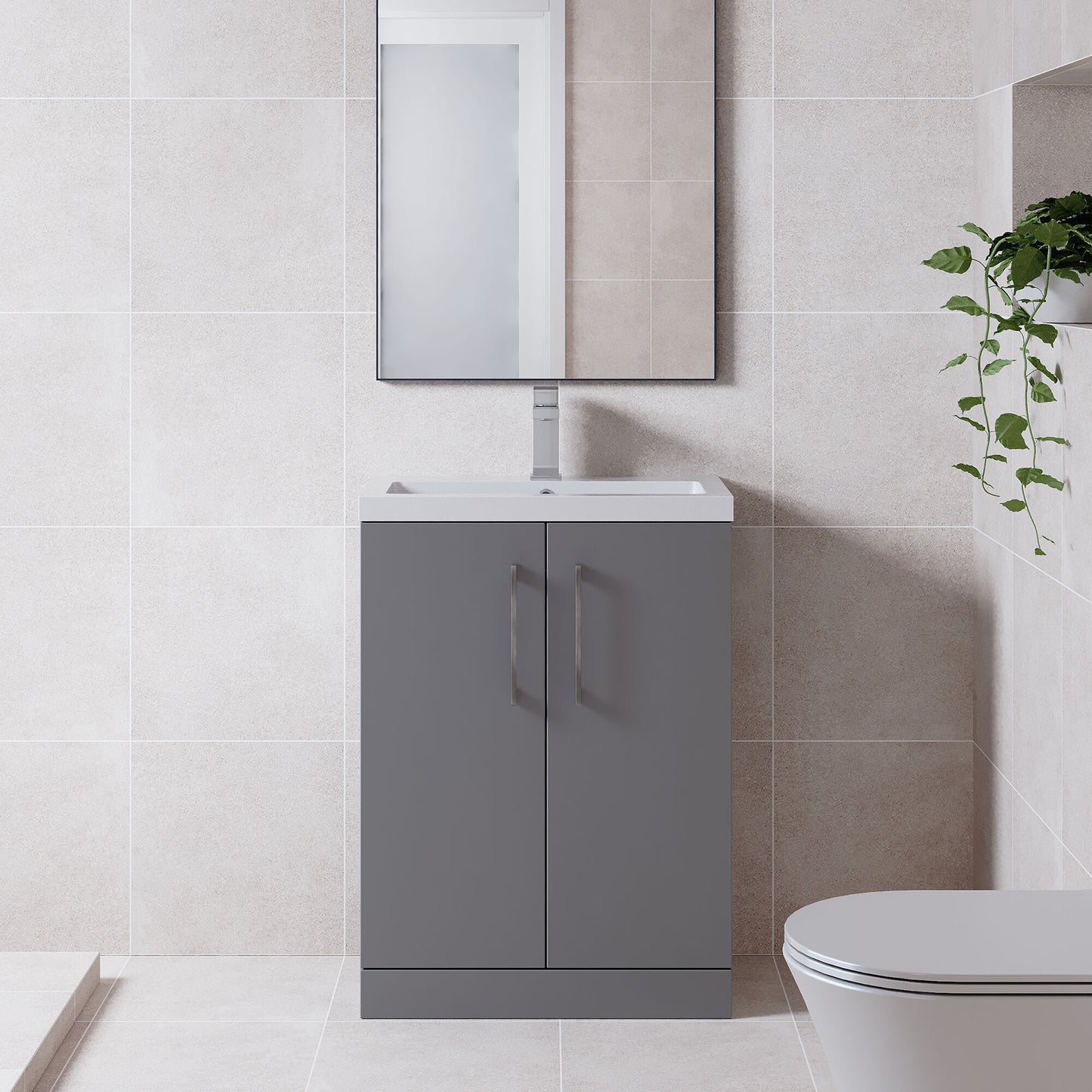 [BFLE031EH716] Bramshall Contemporary Compact Floor Standing Vanity Basin Unit with Ceramic Basin, 600mm, Choice of Colour and Handle Finish - Lifestyle 1