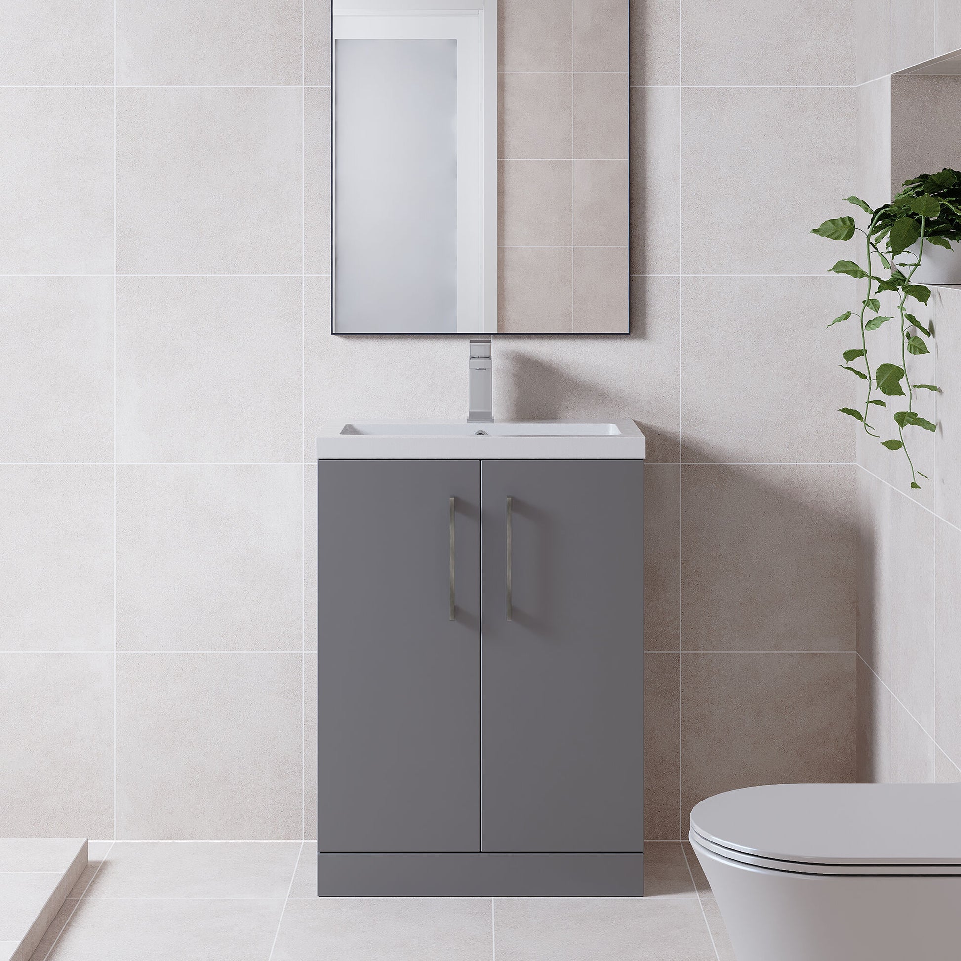 [BFLE031EH716] Bramshall Contemporary Compact Floor Standing Vanity Basin Unit with Ceramic Basin, 600mm, Choice of Colour and Handle Finish - Lifestyle 1