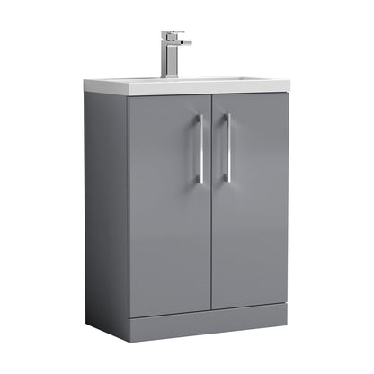 [BFLE031E] Balterley Level Compact Bathroom Cloakroom Vanity Basin Unit with Ceramic Basin, Chrome Handles, 600mm, Satin Grey - Cutout