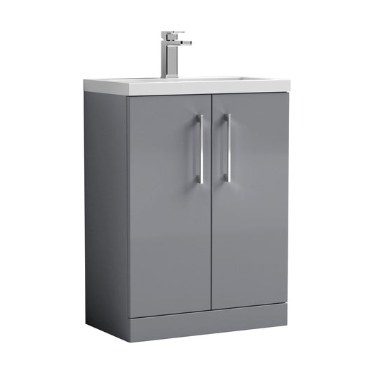 [BFLE031E] Balterley Level Compact Bathroom Cloakroom Vanity Basin Unit with Ceramic Basin, Chrome Handles, 600mm, Satin Grey - Cutout