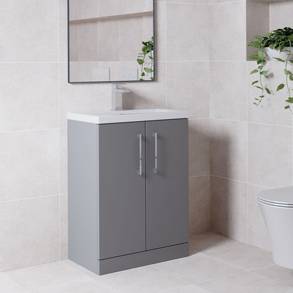 [BFLE031E] Balterley Level Compact Bathroom Cloakroom Vanity Basin Unit with Ceramic Basin, Chrome Handles, 600mm, Satin Grey - Lifestyle 3