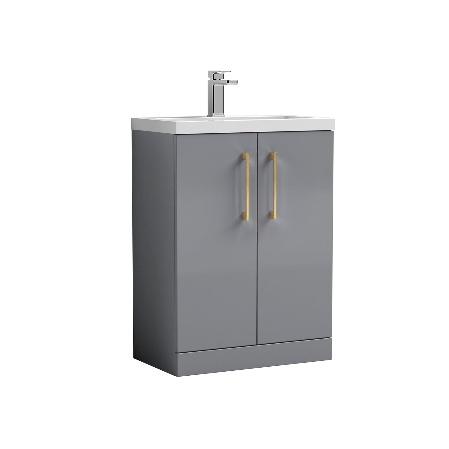 [BFLE031H017] Bramshall Contemporary Compact Floor Standing Vanity Basin Unit with Polymarble Basin, 600mm, Choice of Colour and Handle Finish - Cutout