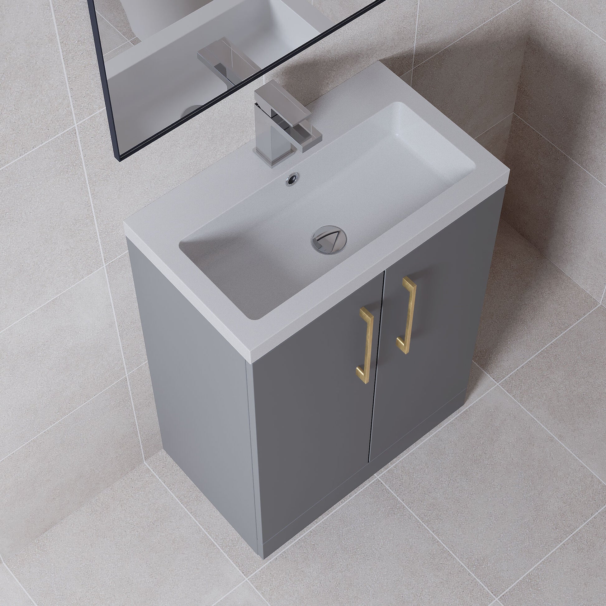 [BFLE031H017] Bramshall Contemporary Compact Floor Standing Vanity Basin Unit with Polymarble Basin, 600mm, Choice of Colour and Handle Finish - Lifestyle 2
